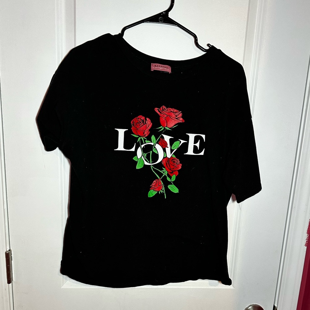 Ragdoll Love Red Rose crop Top T Shirt Short Sleeve